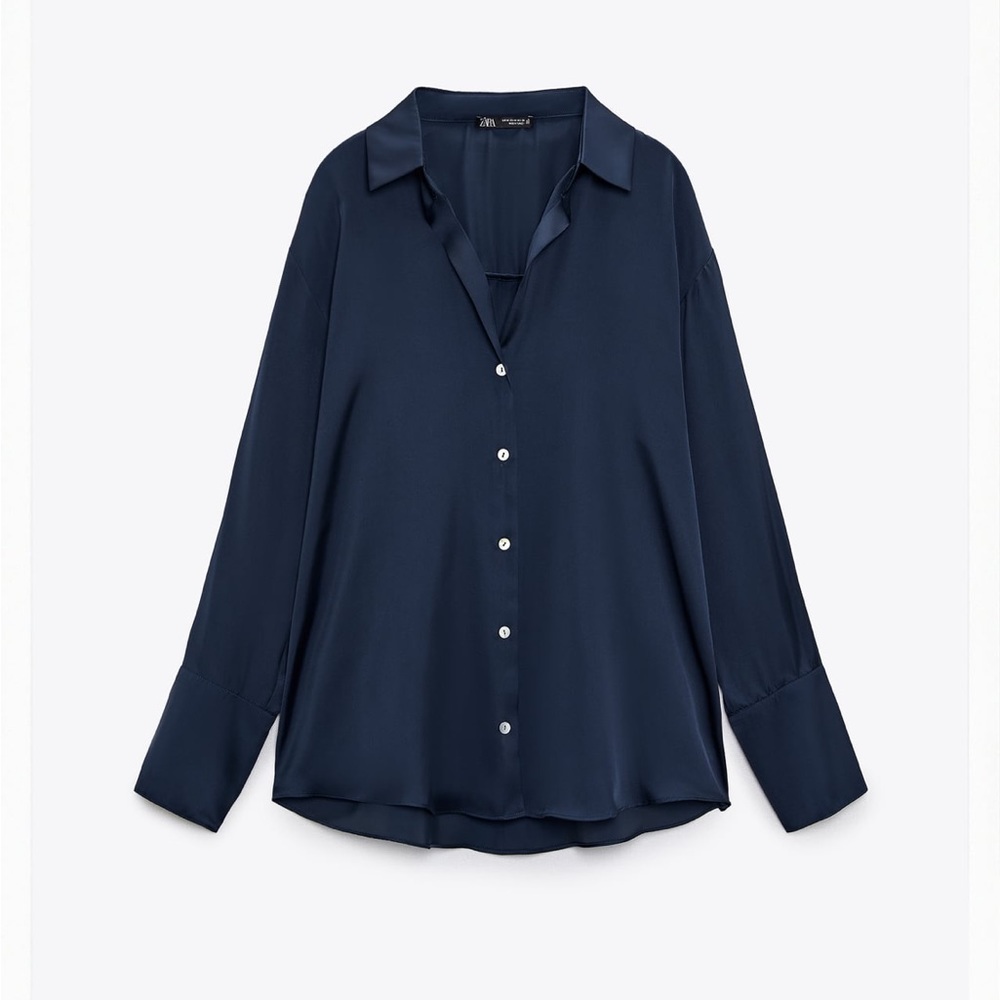 NWT blue satin button down